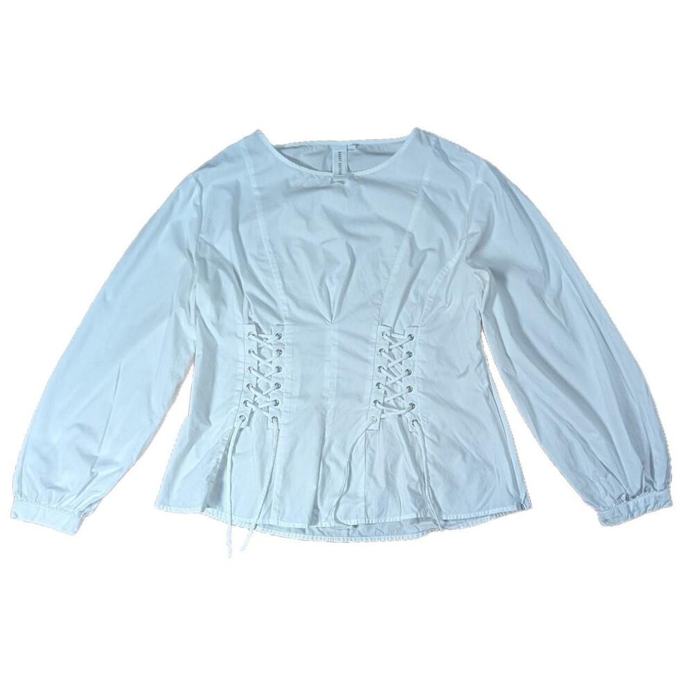 NWOT Anthropologie Guest Editor Lace Up Corset Style White Blouse Top